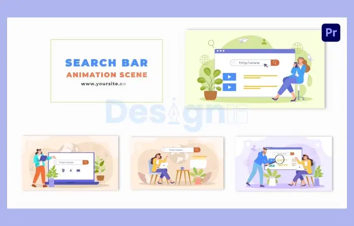 Web Search Bar Concept Flat Character Animation Scene